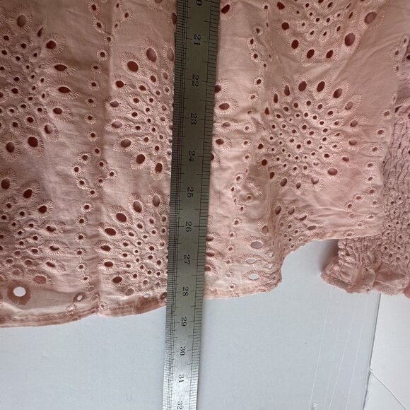 PrettyGarden Blouse‎ Womens XL Peachy Pink Eyelet Button Down L/S Boho Cottage - Picture 12 of 12